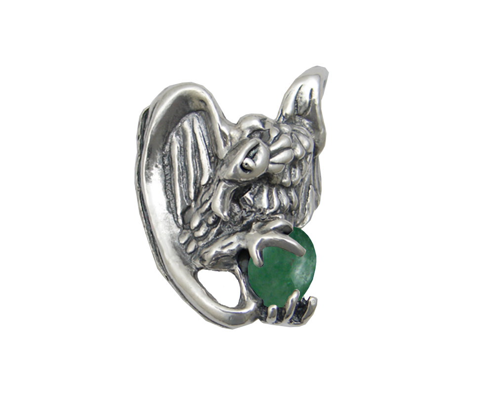 Sterling Silver Heavy Weight Vulture Ring With Jade Size 15 Sterling Silver Heavy Weight Vulture Ring With Jade Size 15